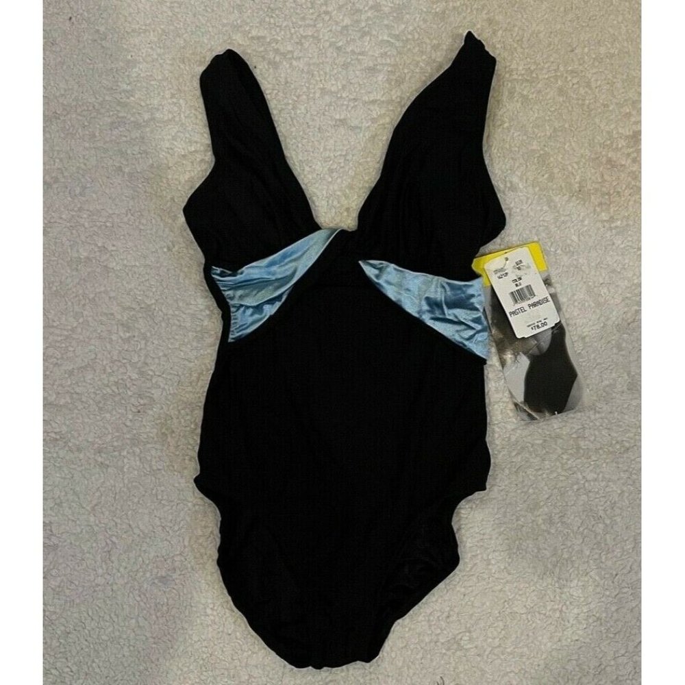 NWT Longitude Black Light Blue One Piece Swimsuit Size 10